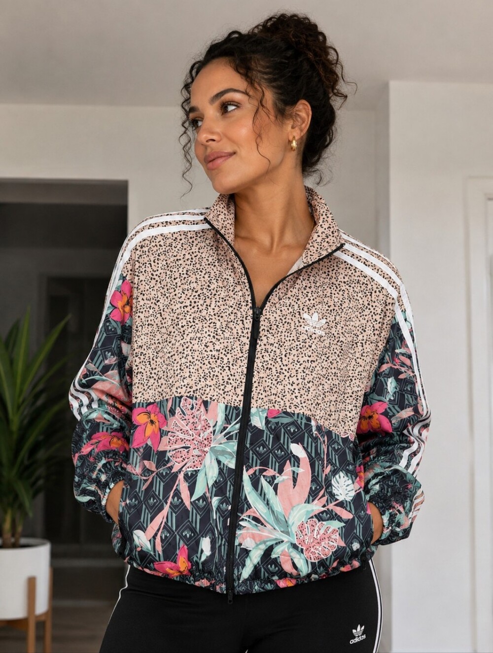 Unique Adidas Women's Floral & Animal-Print Bomber Jacket - Pink/Black/Teal